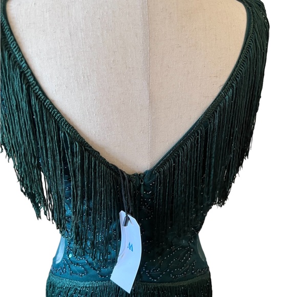 Embroidery Multi-Layered flapper style Tassel Dress in deep emerald green NWT - Picture 5 of 11